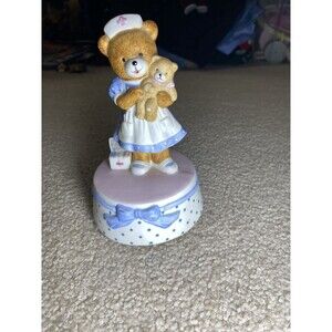 Vintage 1990 San Francisco Music Box Co Nurse Bear Porcelain Figurine Musical